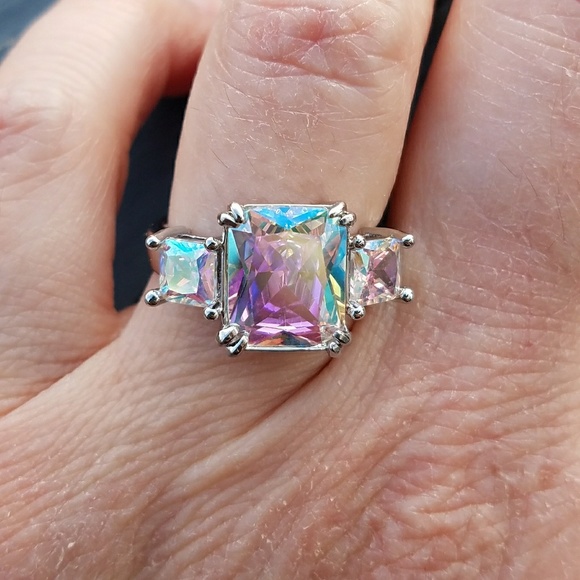 aurora borealis sterling plated ring, rainbow ring - Picture 2 of 6
